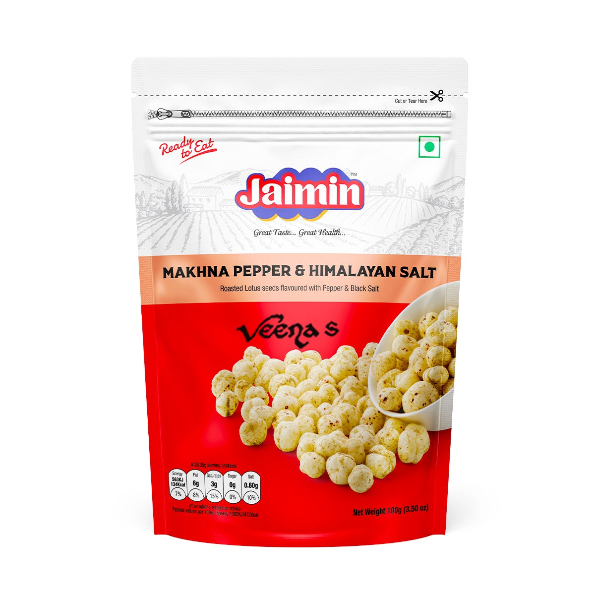 Buy Jaimin Makhana Pepper & Himalayan Salt 100g at Veenas.com - Online Indian Grocery Store UK