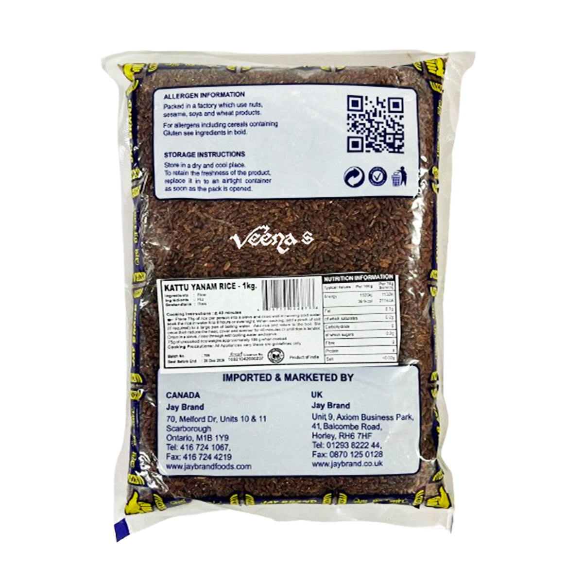 Buy Jay Brand Kattuyanam Rice 1kg at Veenas.com - Online Indian Grocery Store UK