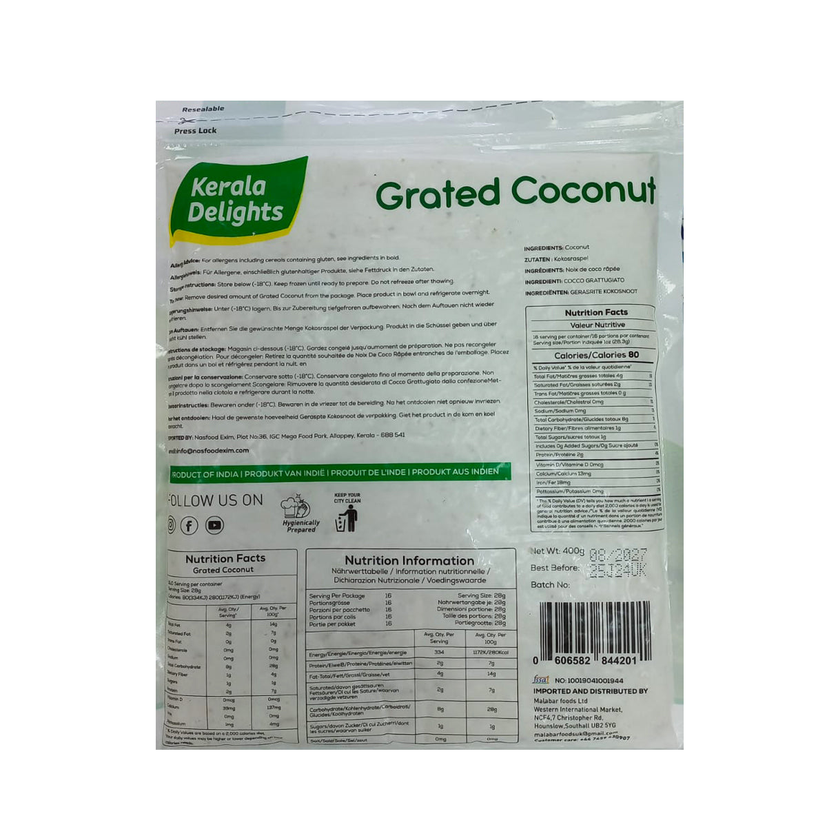 Buy Kerala Delights Grated Coconut 400g at Veenas.com - Online Indian Grocery Store UK