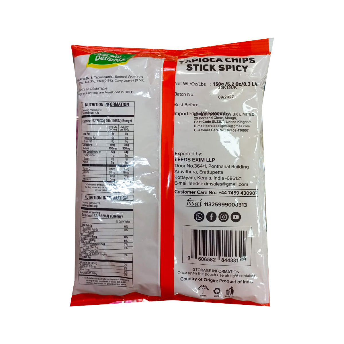 Buy Kerala Delights Tapioca Stick Spicy 150g at Veenas.com - Online Indian Grocery Store UK