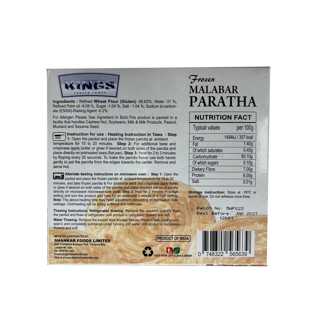 Buy Kings Malabar Paratha 350g at Veenas.com - Online Indian Grocery Store UK