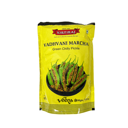 Buy Kirtiraj Vadhvani Marcha (Green Chilly Pickle) 200g at Veenas.com - Online Indian Grocery Store UK
