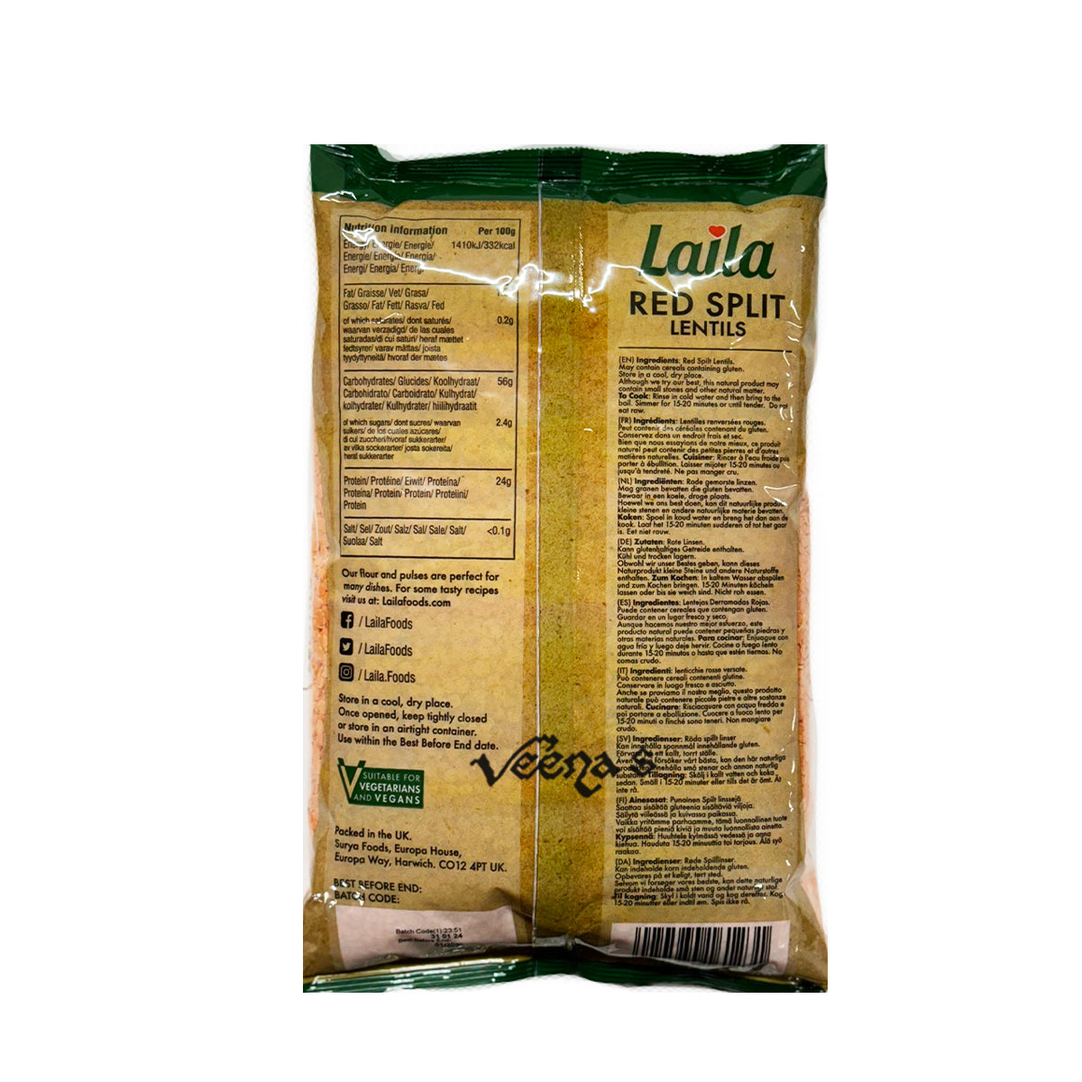 Buy Laila Red Split Lentils 2kg at Veenas.com - Online Indian Grocery Store UK