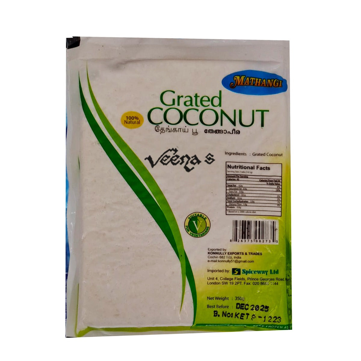 Buy Mathangi Grated Coconut 350g at Veenas.com - Online Indian Grocery Store UK