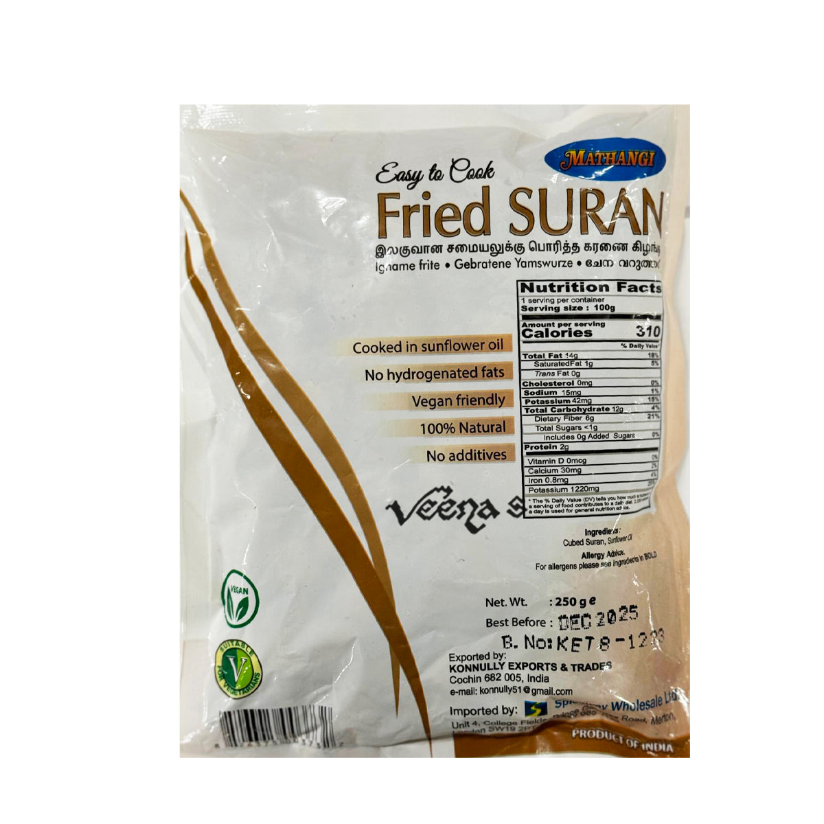 Buy Mathangi Fried Suran 250g at Veenas.com - Online Indian Grocery Store UK