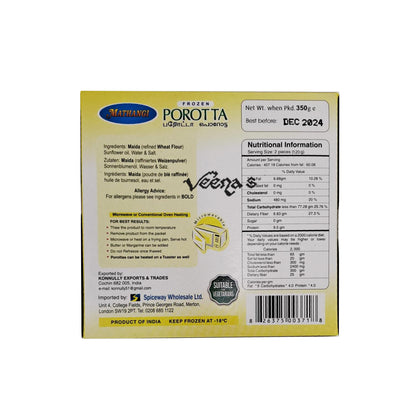 Buy Mathangi Frozen Porotta 350g (BUY 1 GET 1 FREE) (5Pcs) at Veenas.com - Online Indian Grocery Store UK