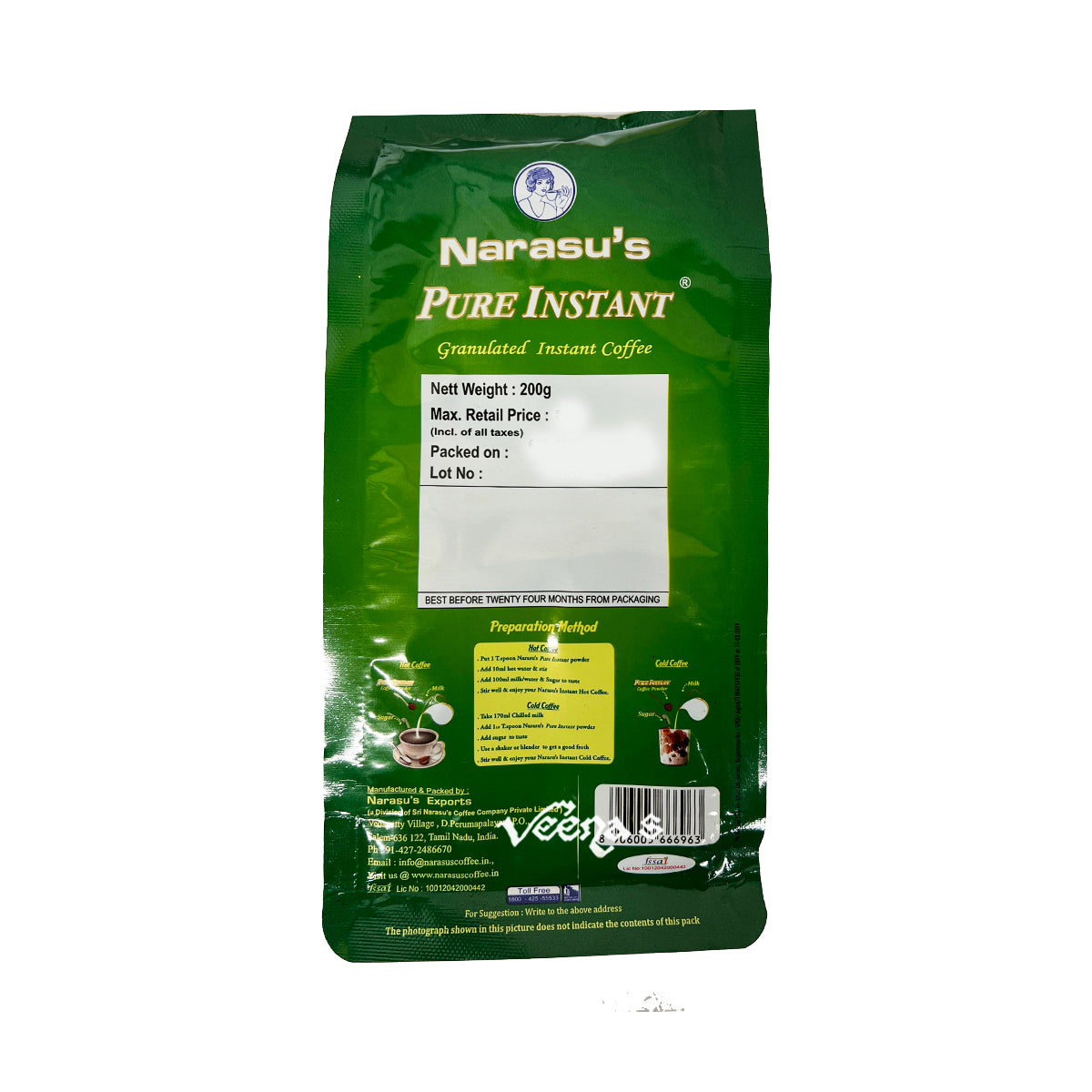 Buy Narasu's Pure Instant Coffee 200g at Veenas.com - Online Indian Grocery Store UK