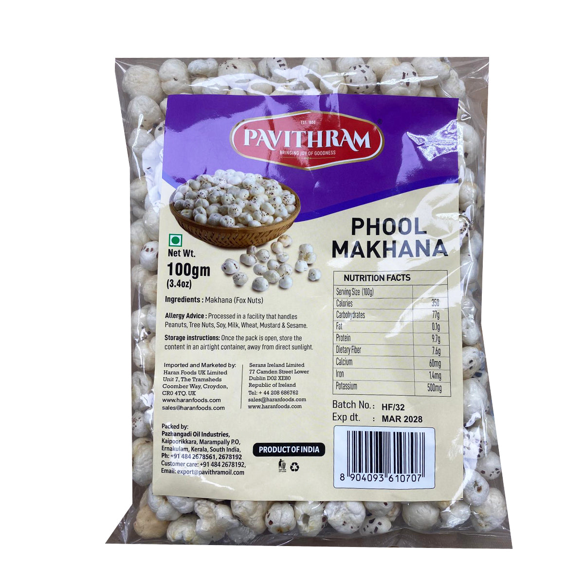 Buy Pavithram Phool Makhana 100g at Veenas.com - Online Indian Grocery Store UK