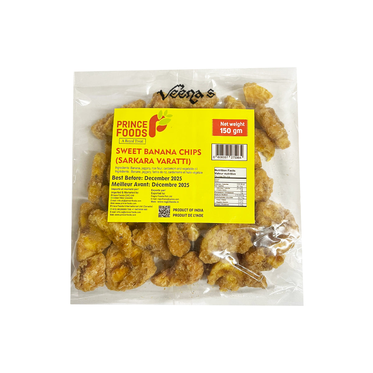 Buy Prince Foods Sweet Banana Chips 150g at Veenas.com - Online Indian Grocery Store UK