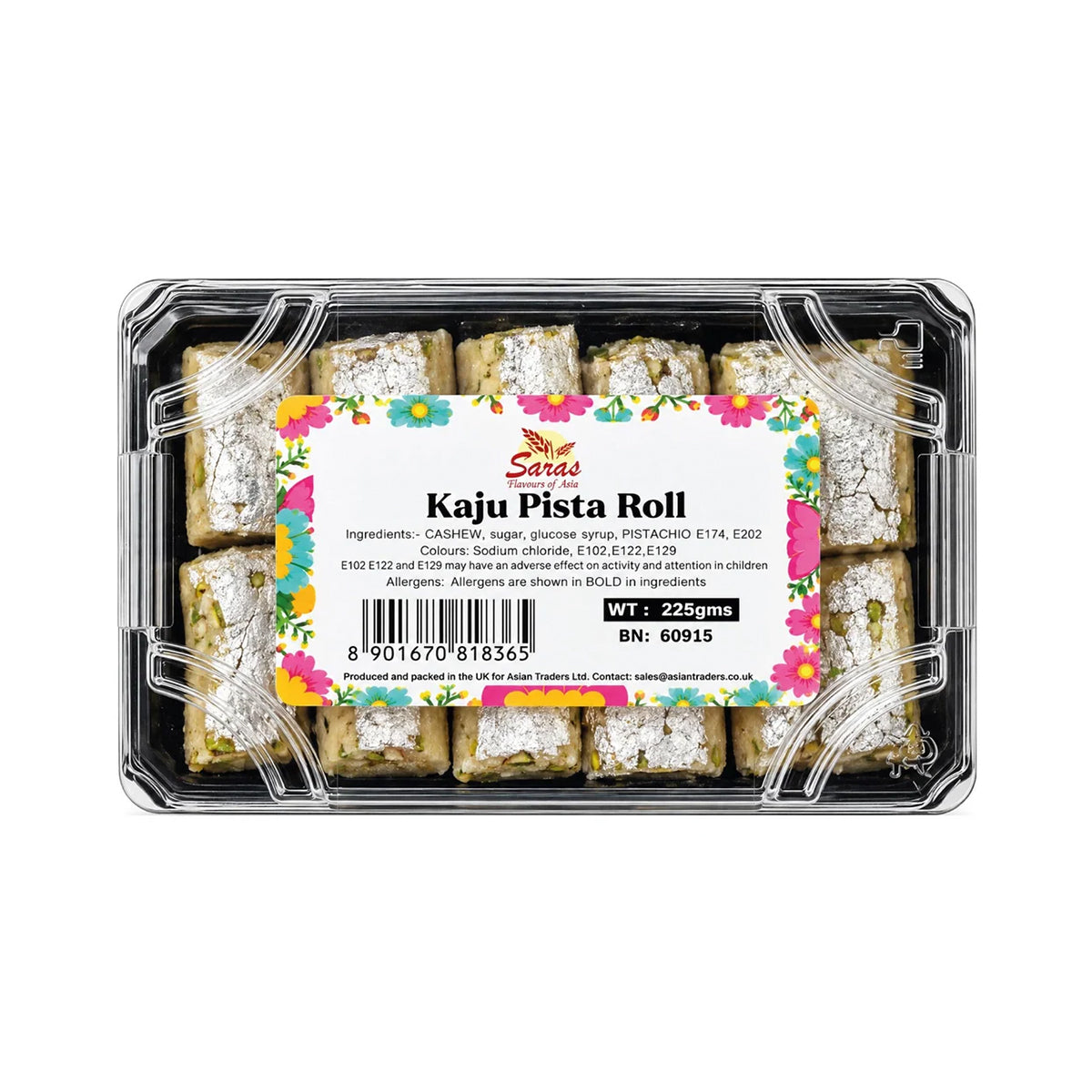 Buy Saras Kaju Pista Roll 225g at Veenas.com - Online Indian Grocery Store UK