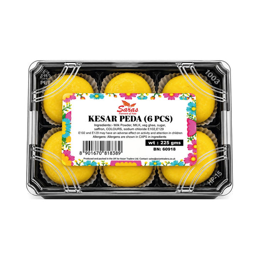 Buy Saras Kesar Peda (6Pcs) 225g at Veenas.com - Online Indian Grocery Store UK