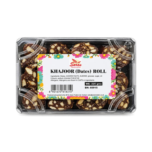 Buy Saras Khajoor Dates Roll 225g at Veenas.com - Online Indian Grocery Store UK