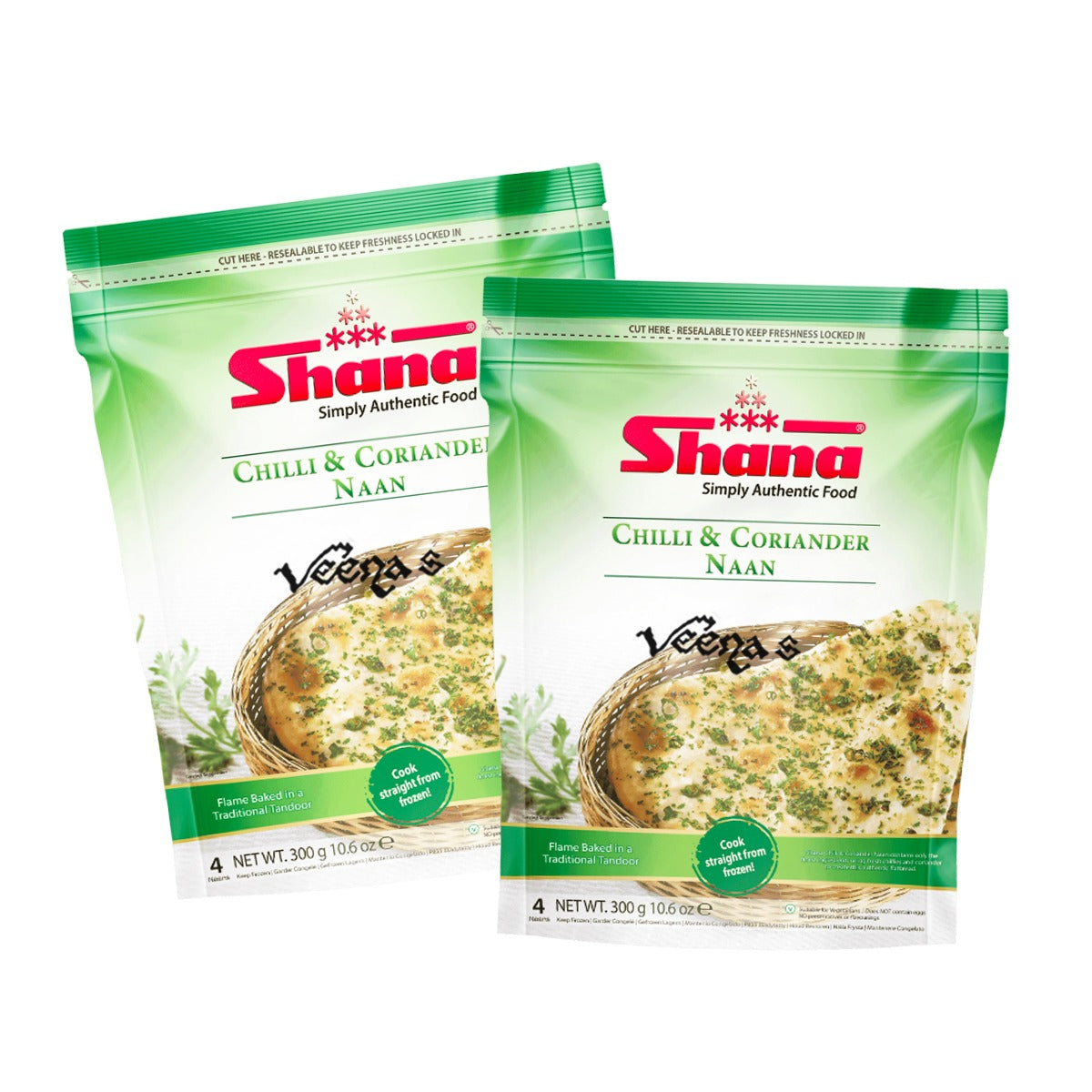 Buy Shana Chilli & Coriander Naan 300g(Pack of 2) at Veenas.com - Online Indian Grocery Store UK