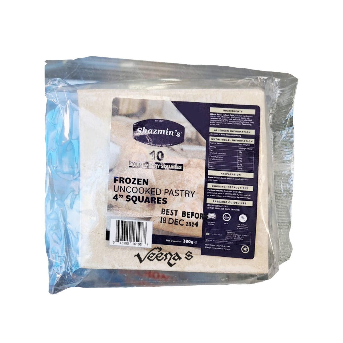 Buy Shazamin's Puff Pastry Square (4 x 4 )380g at Veenas.com - Online Indian Grocery Store UK