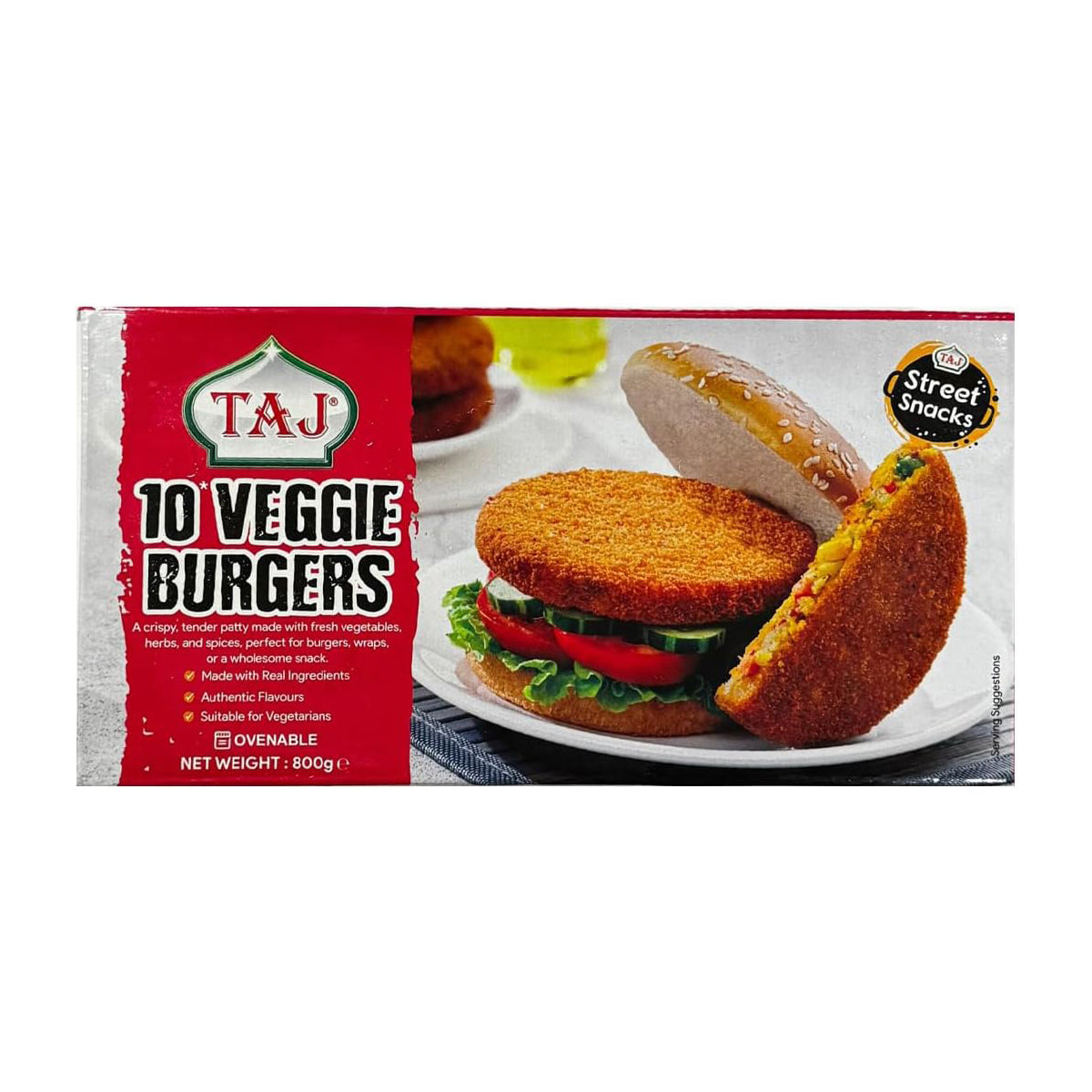Buy Taj 10 Veggie Burgers 800g at Veenas.com - Online Indian Grocery Store UK