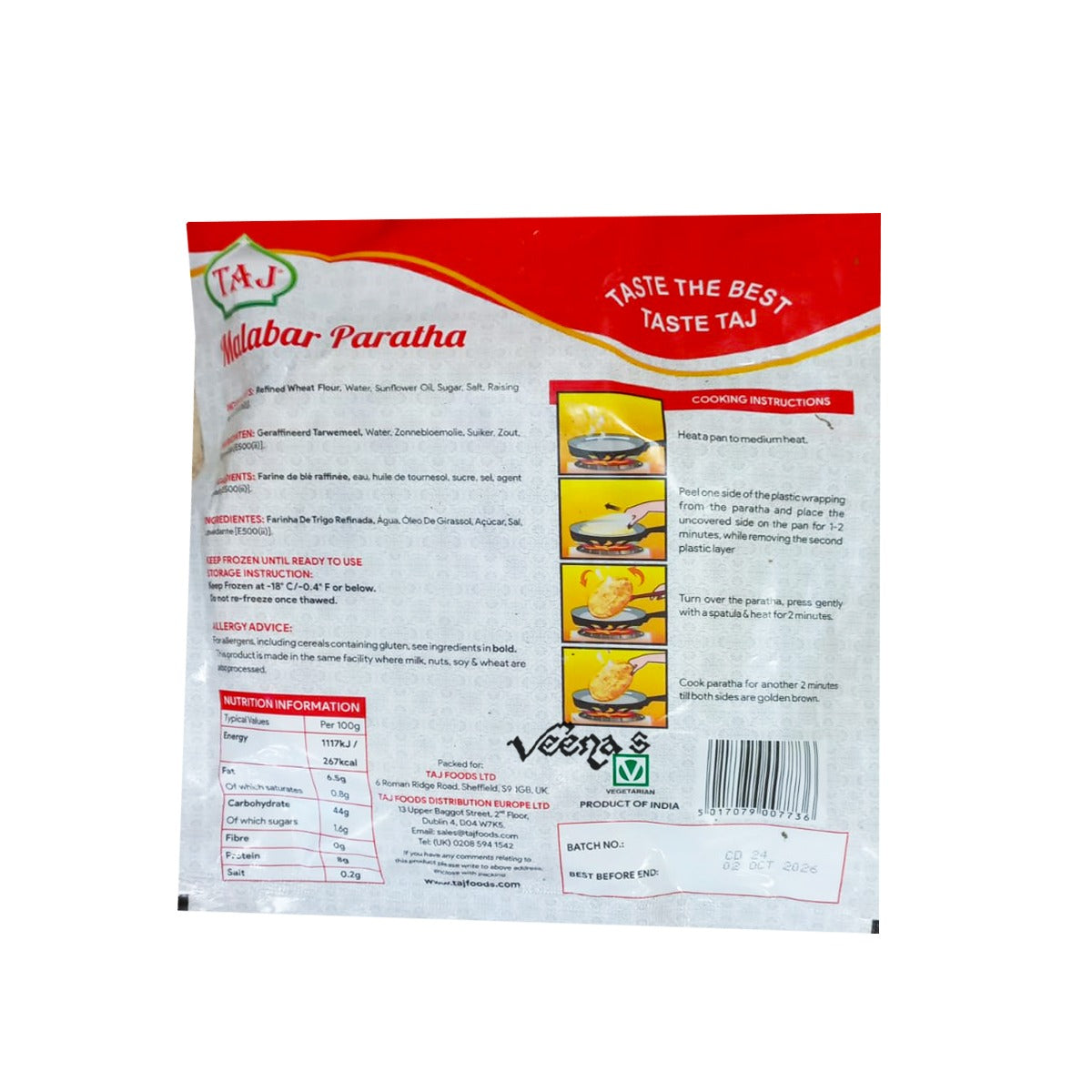Buy Taj Malabar Paratha 400g at Veenas.com - Online Indian Grocery Store UK