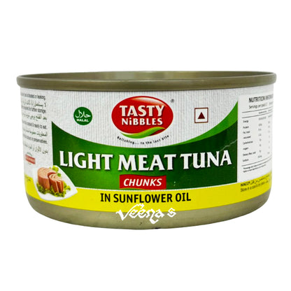 Buy Tasty Nibbles Light Meat Tuna in Sunflower Oil 185g at Veenas.com - Online Indian Grocery Store UK