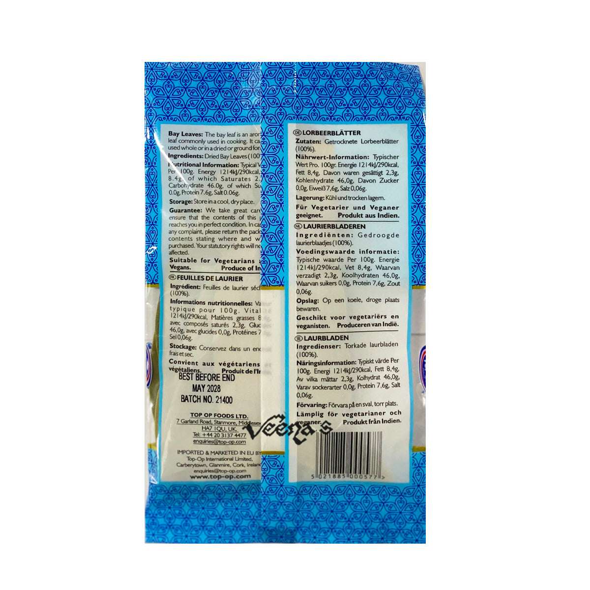 Buy Top Op Bay Leaves (Laurel Leaves) 10g at Veenas.com - Online Indian Grocery Store UK