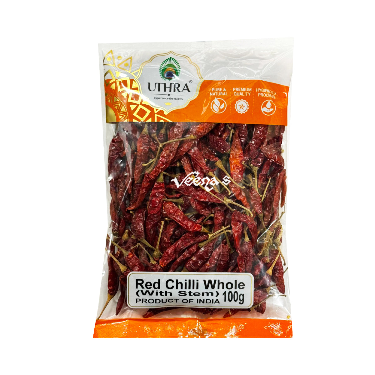 Buy Uthra Red Chilli Whole (With Stem) 100g at Veenas.com - Online Indian Grocery Store UK