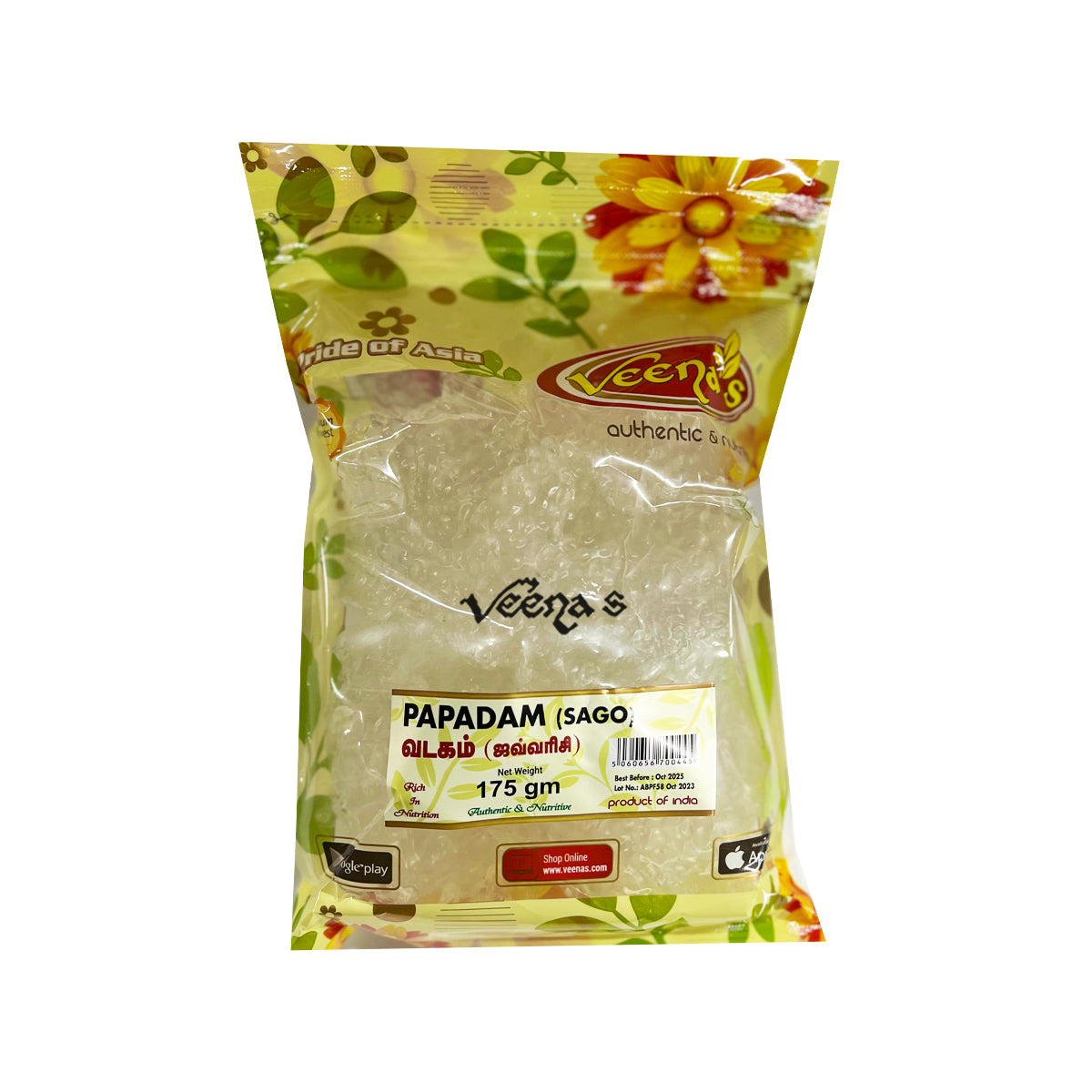 Buy Veena's Papadam Sago 175g at Veenas.com - Online Indian Grocery Store UK