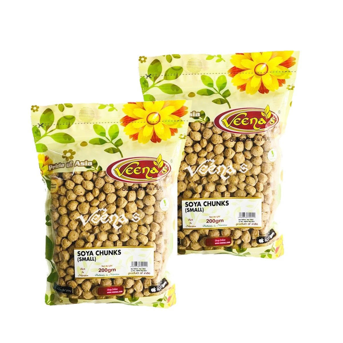 Buy Veena's Soya Chunks (Small) (Pack of 2) 200g at Veenas.com - Online Indian Grocery Store UK