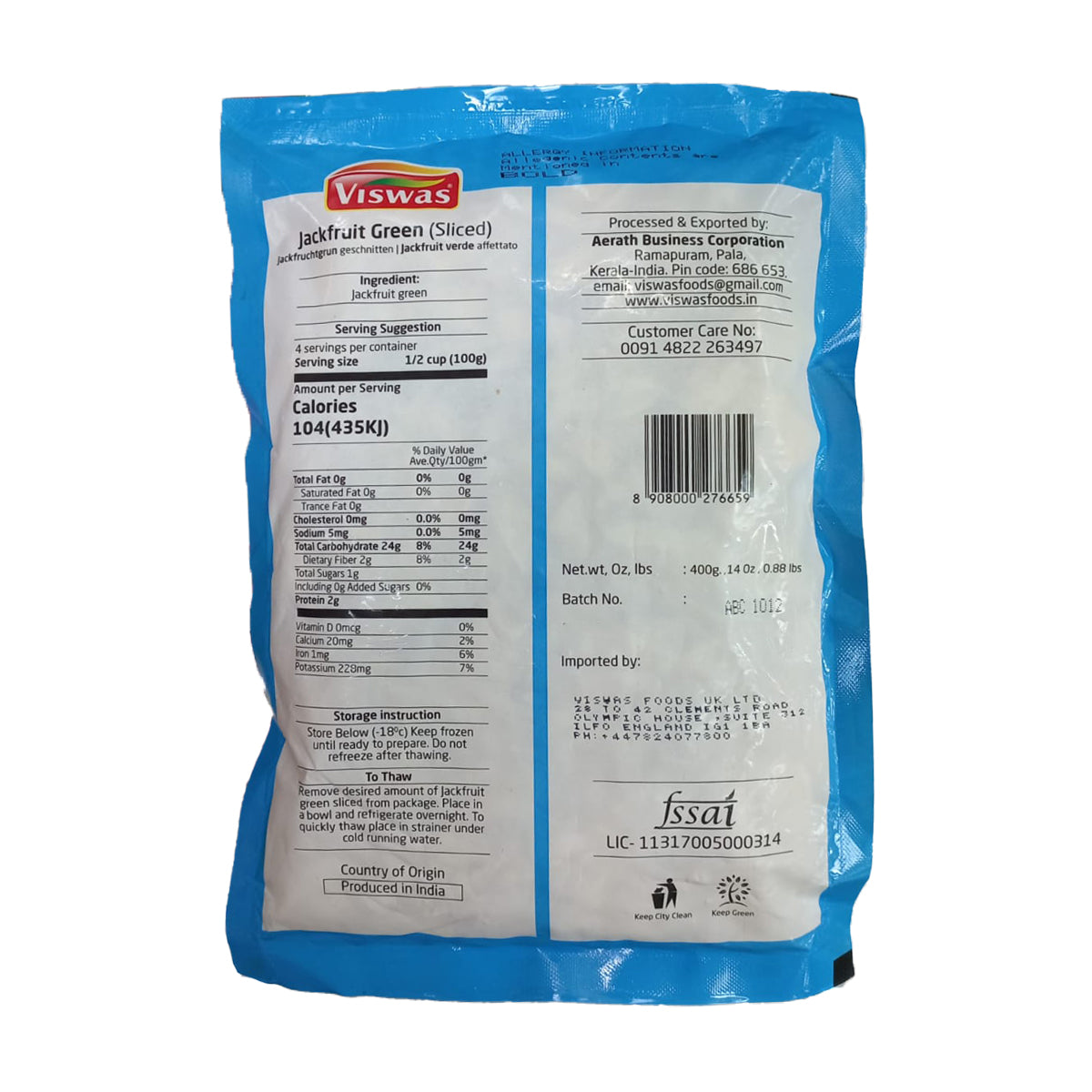 Buy Viswas Green Jackfruit (Sliced) 400g at Veenas.com - Online Indian Grocery Store UK