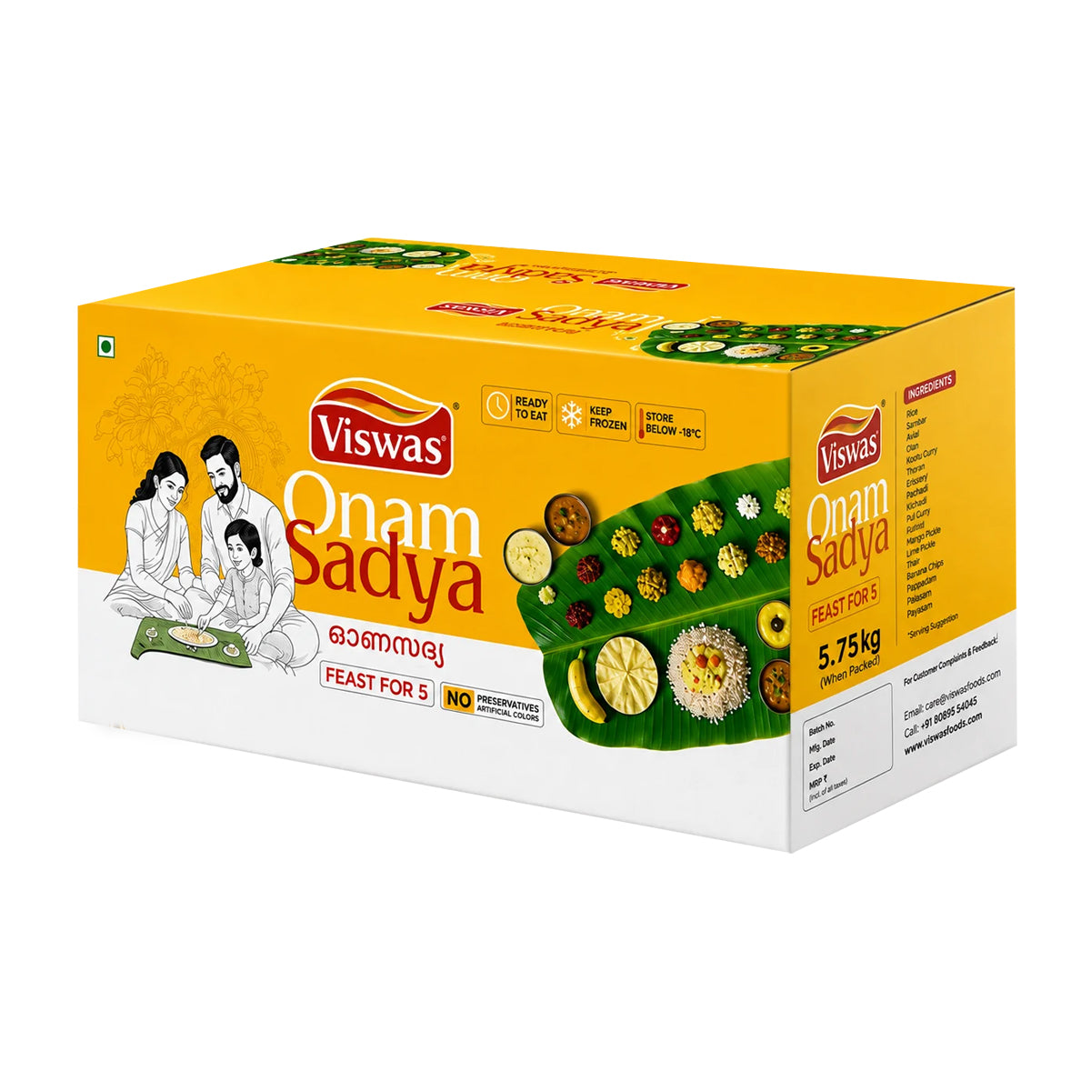 Buy Viswas Onam Sadya (5 Serves) 5.75kg at Veenas.com - Online Indian Grocery Store UK