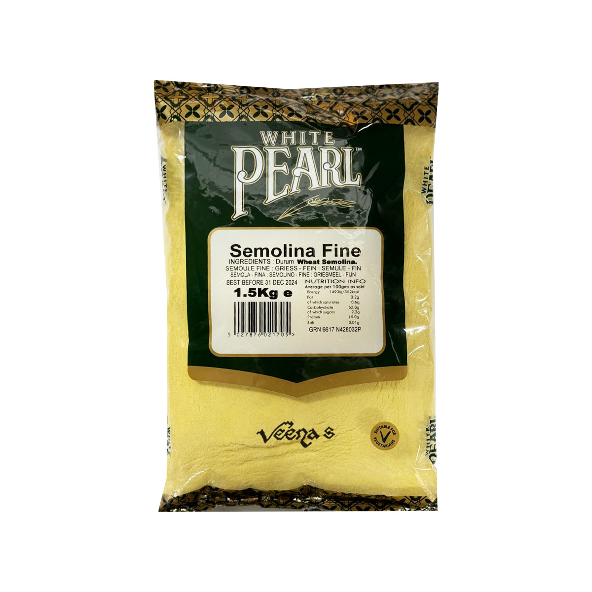 Buy White Pearl Semolina Fine 1.5kg Online in UK | Veena’s – veenas.com