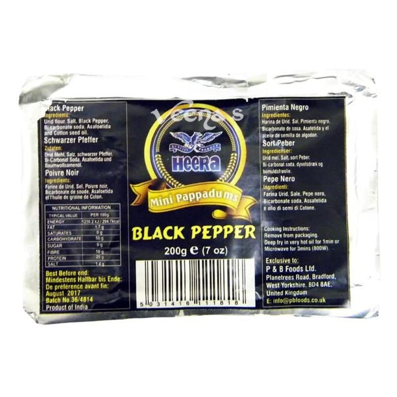 Buy Heera Mini Black Pepper Pappadums 200g at Veenas.com - Online Indian Grocery Store UK