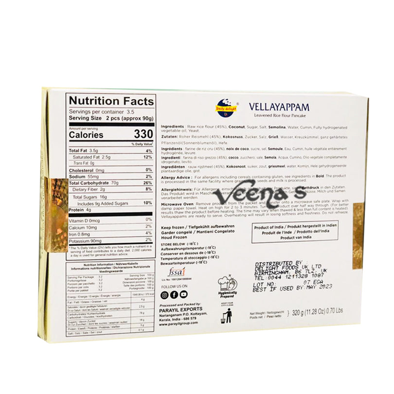 Buy Daily Delight Vellayappam Leavened Rice Flour Pancake 320g at Veenas.com - Online Indian Grocery Store UK