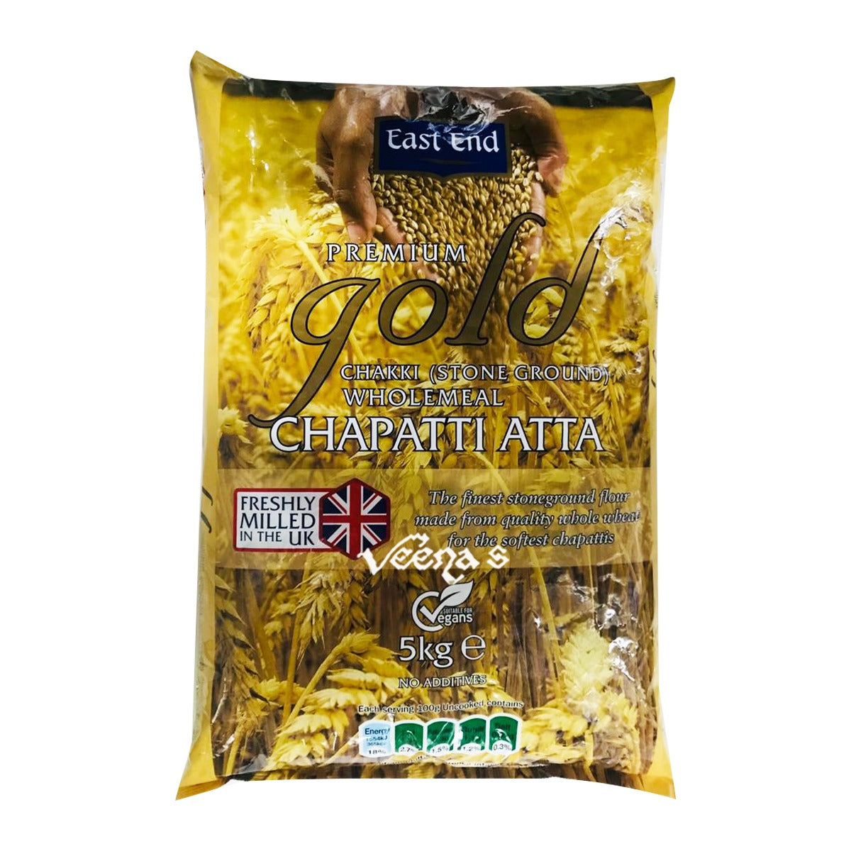 Buy East End Premium Gold Chakki (Stone Ground) Whole Meal Chapatti Atta 5kg at Veenas.com - Online Indian Grocery Store UK