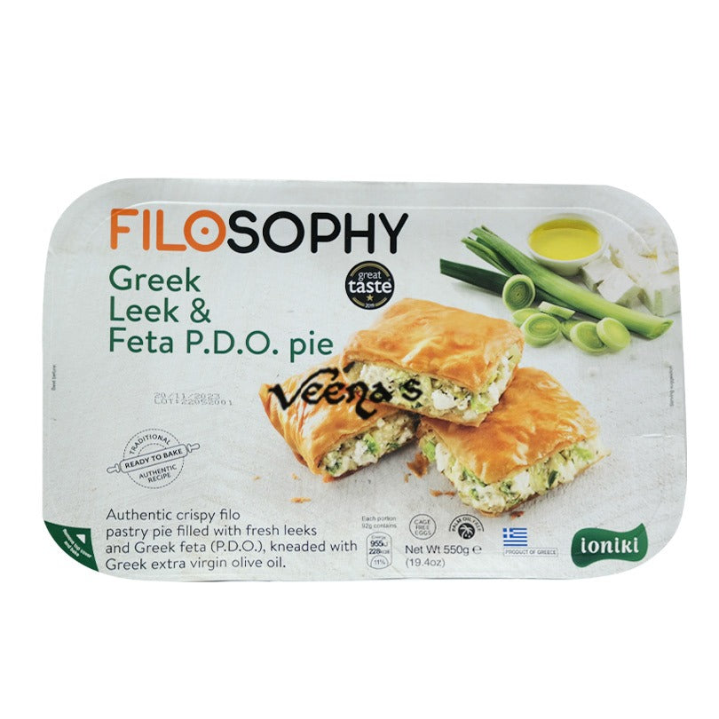 Buy Filosophy Greek Leek & Feta P.D.O Pie 550g at Veenas.com - Online Indian Grocery Store UK