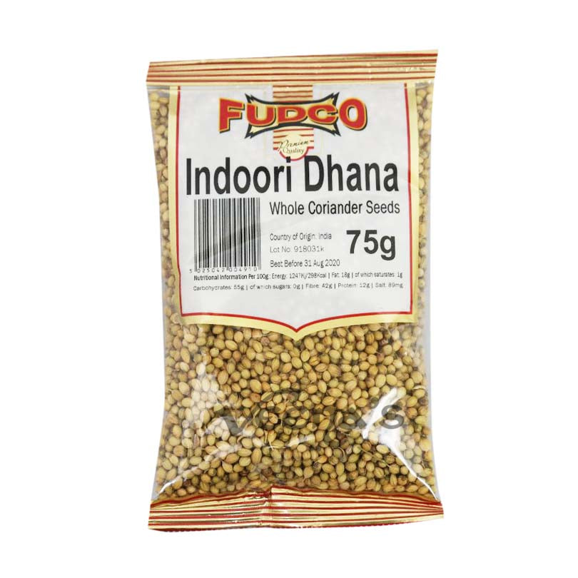 Buy Fudco Indoori Dhana (Whole Coriander Seed) 75g at Veenas.com - Online Indian Grocery Store UK
