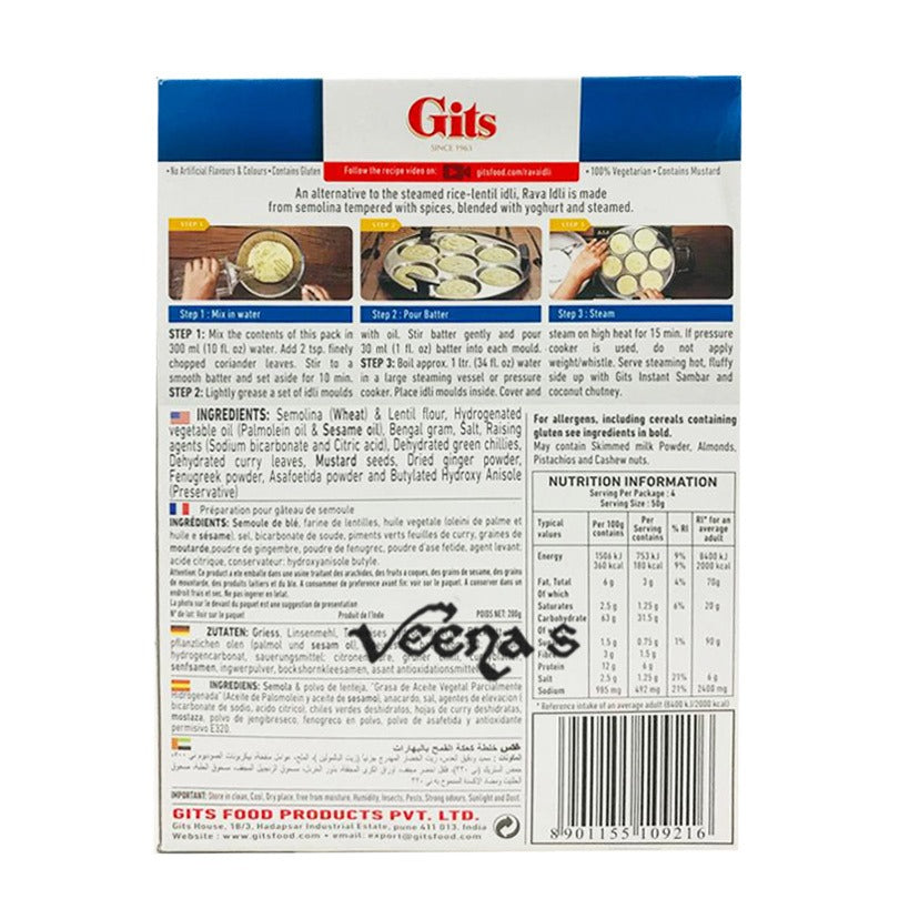 Buy Gits Rava Idli Mix 200g at Veenas.com - Online Indian Grocery Store UK