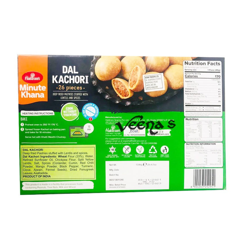 Buy Haldiram's Minute Dal Kachori 26 Pieces Medium 1.04kg at Veenas.com - Online Indian Grocery Store UK