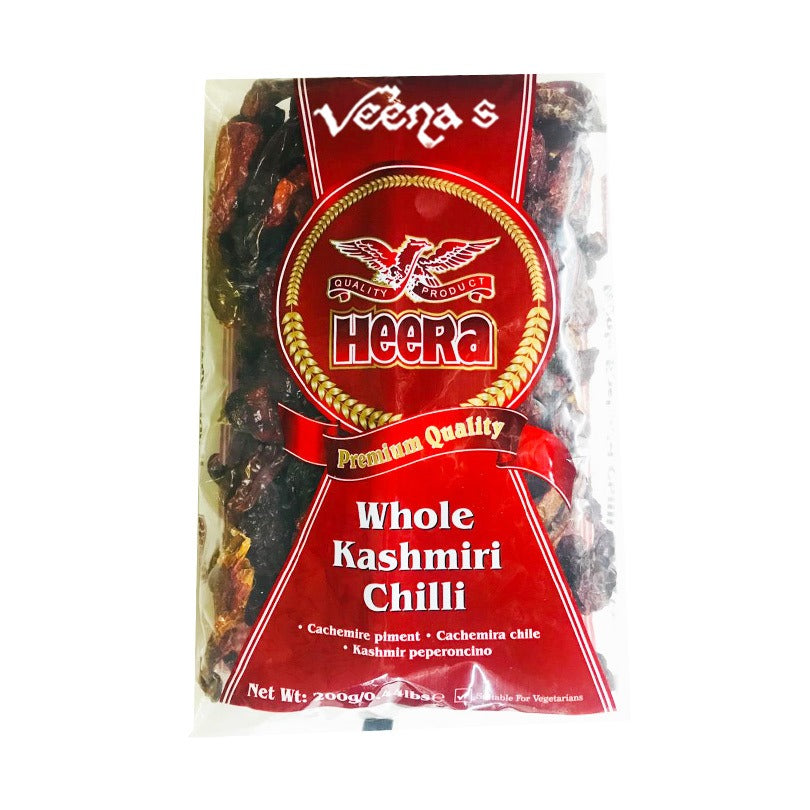 Buy Heera Kashmiri Chilli Whole 200g at Veenas.com - Online Indian Grocery Store UK