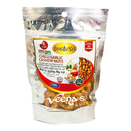 Buy Indu Sri Chilli Garlic Cashew Nuts 100g at Veenas.com - Online Indian Grocery Store UK