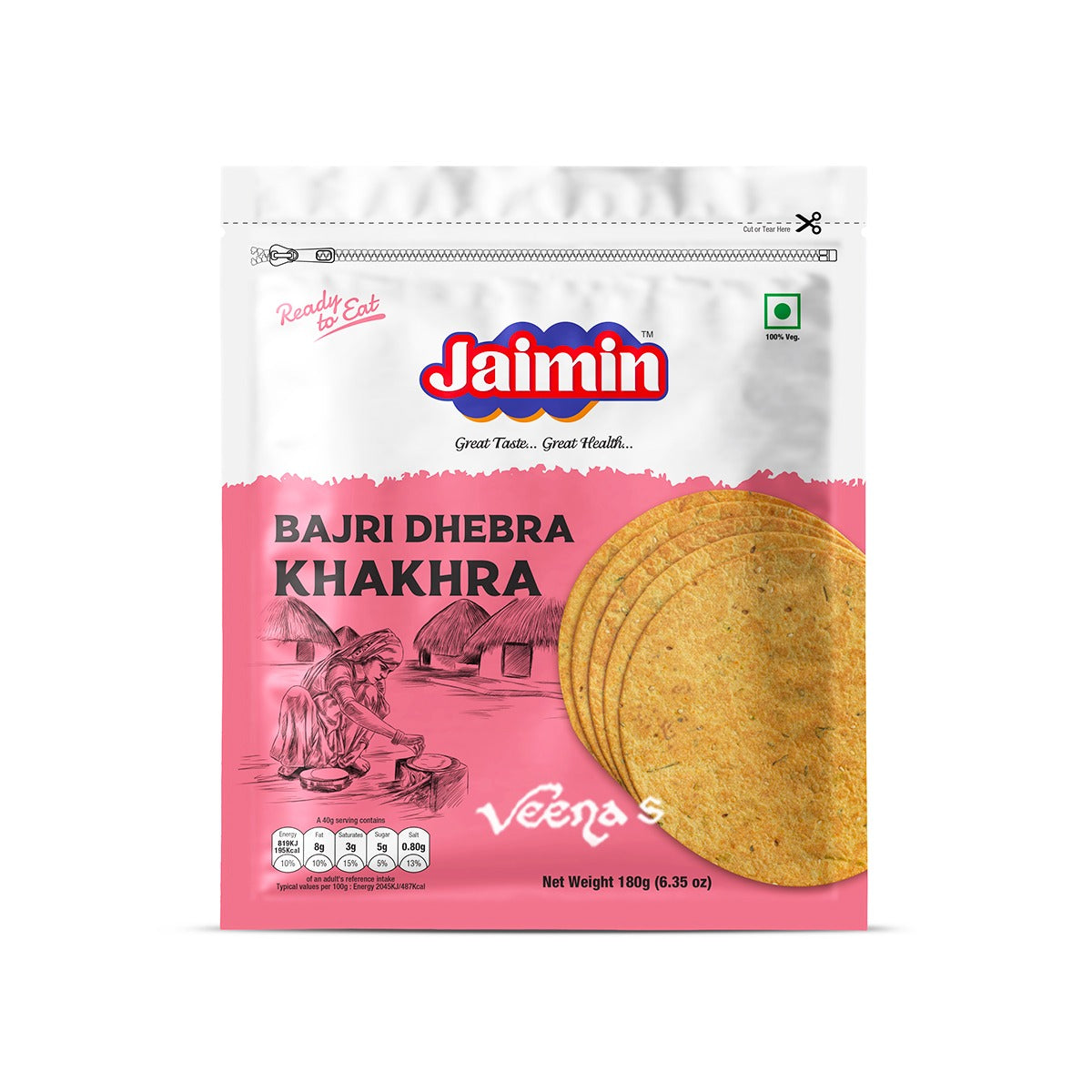 Buy Jaimin Bajri Dhebra Khakhra 180g at Veenas.com - Online Indian Grocery Store UK