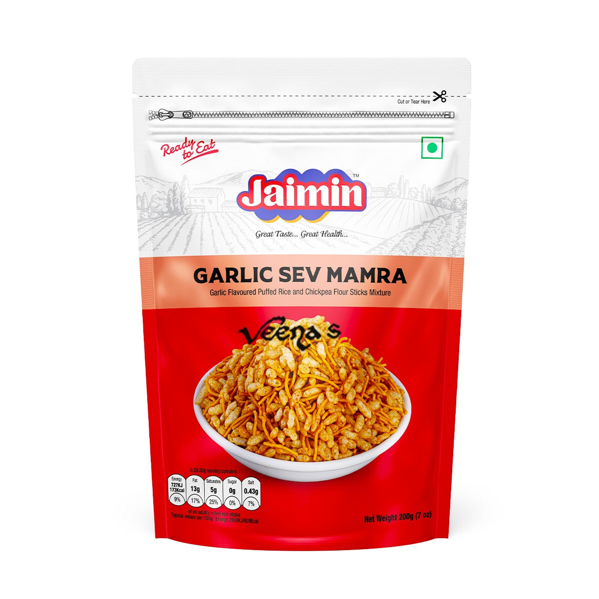 Buy Jaimin Garlic Sev Mamra 200g at Veenas.com - Online Indian Grocery Store UK