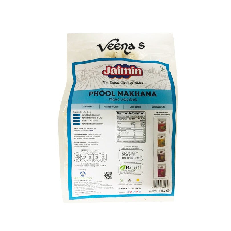 Buy Jaimin Phool Makhana 100g at Veenas.com - Online Indian Grocery Store UK