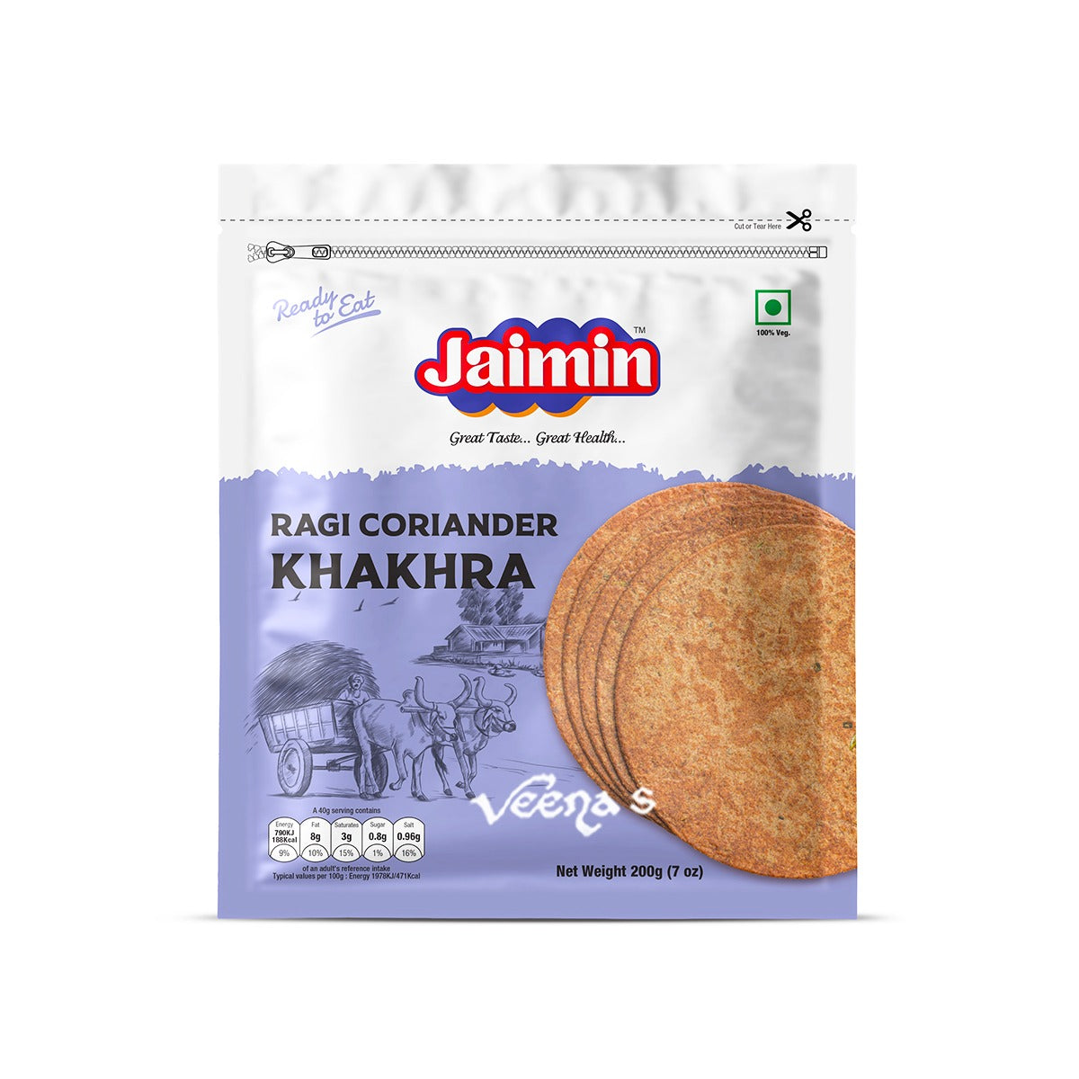 Buy Jaimin Ragi Coriander Khakhra 200g at Veenas.com - Online Indian Grocery Store UK