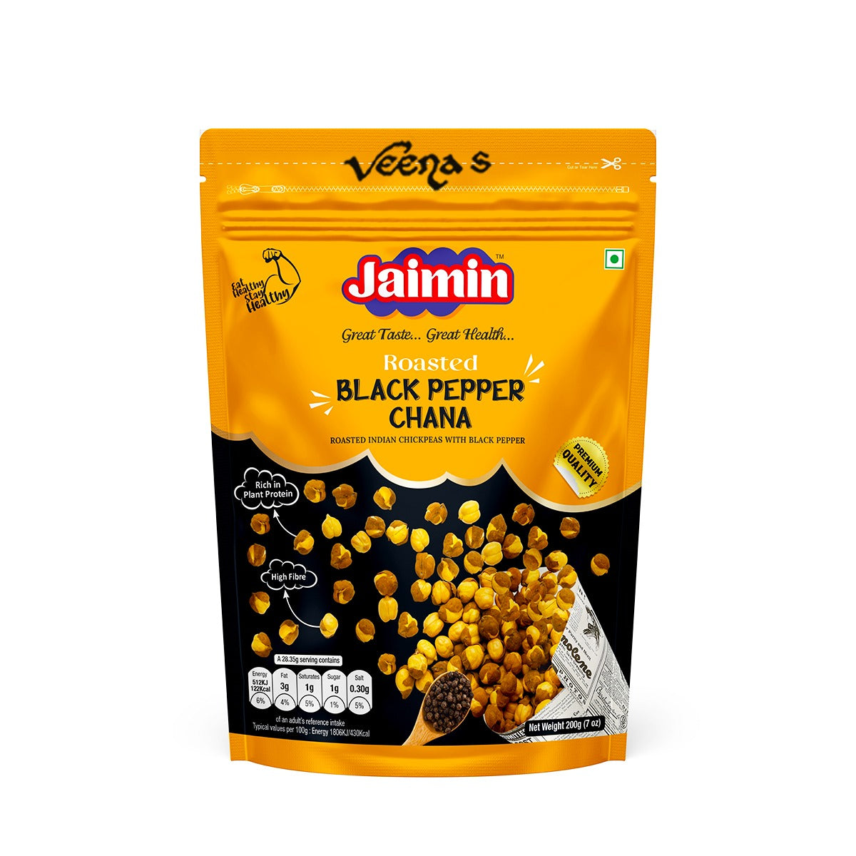 Buy Jaimin Roasted Black Pepper Chana 200g at Veenas.com - Online Indian Grocery Store UK