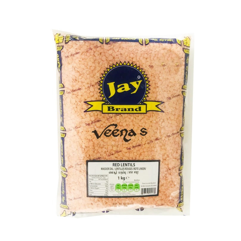 Buy Jay Brand Masoor Dal (Red Lentils) 1kg at Veenas.com - Online Indian Grocery Store UK