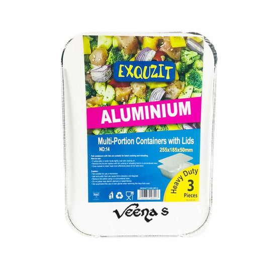 Buy Exquzit No.14 Aluminium Multi-Portion Containers with Lids Heavy Duty 3Pcs at Veenas.com - Online Indian Grocery Store UK 