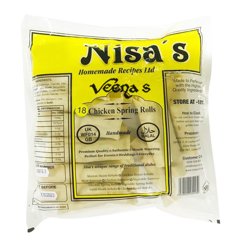 Buy Nisa's 18 Chicken Spring Rolls at Veenas.com - Online Indian Grocery Store UK