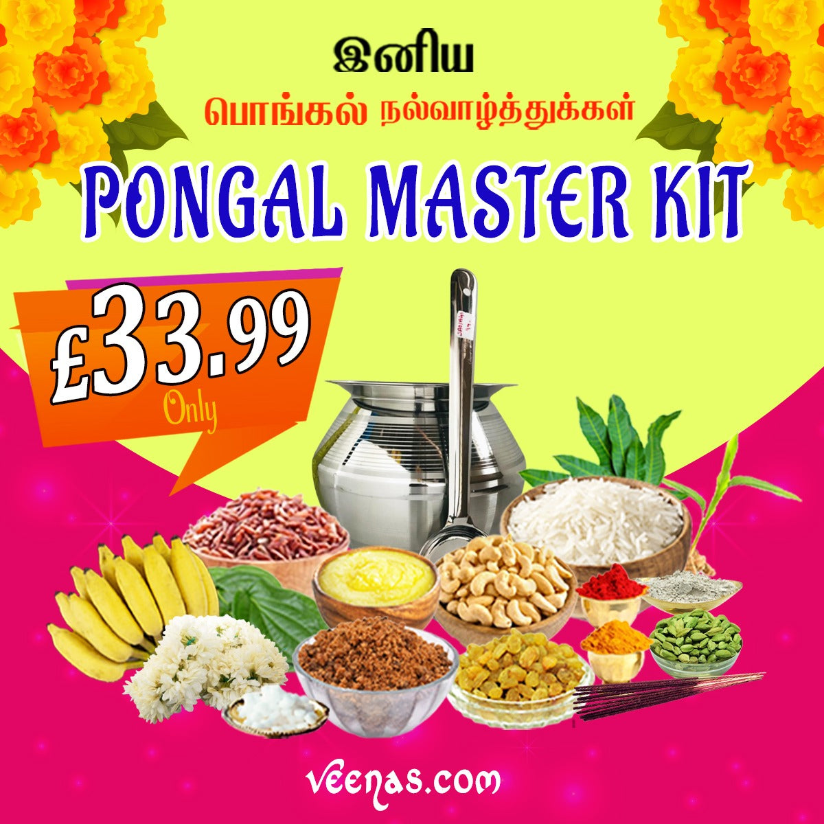 Buy Pongal Master Kit With Pongal Pot and Pooja Items at Veenas.com - Online Indian Grocery Store UK