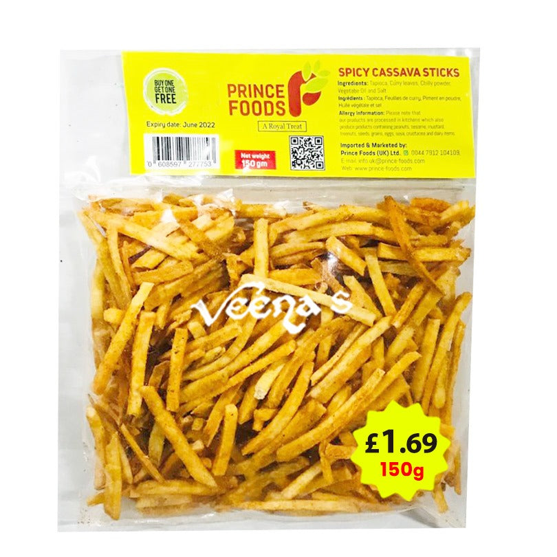 Buy Prince Foods Spicy Cassava Sticks 150g (BUY 1 GET 1 FREE) at Veenas.com - Online Indian Grocery Store UK