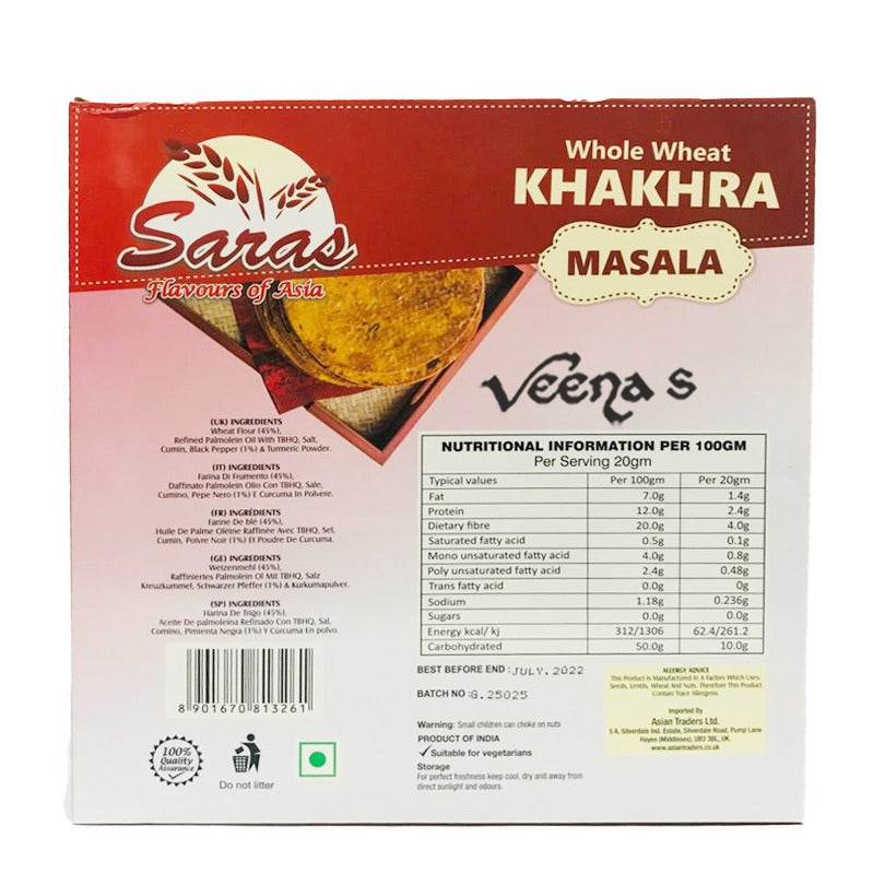 Buy Saras Khakhra Masala 200g at Veenas.com - Online Indian Grocery Store UK