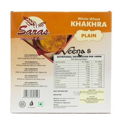 Buy Saras Khakhra Plain 200g at Veenas.com - Online Indian Grocery Store UK