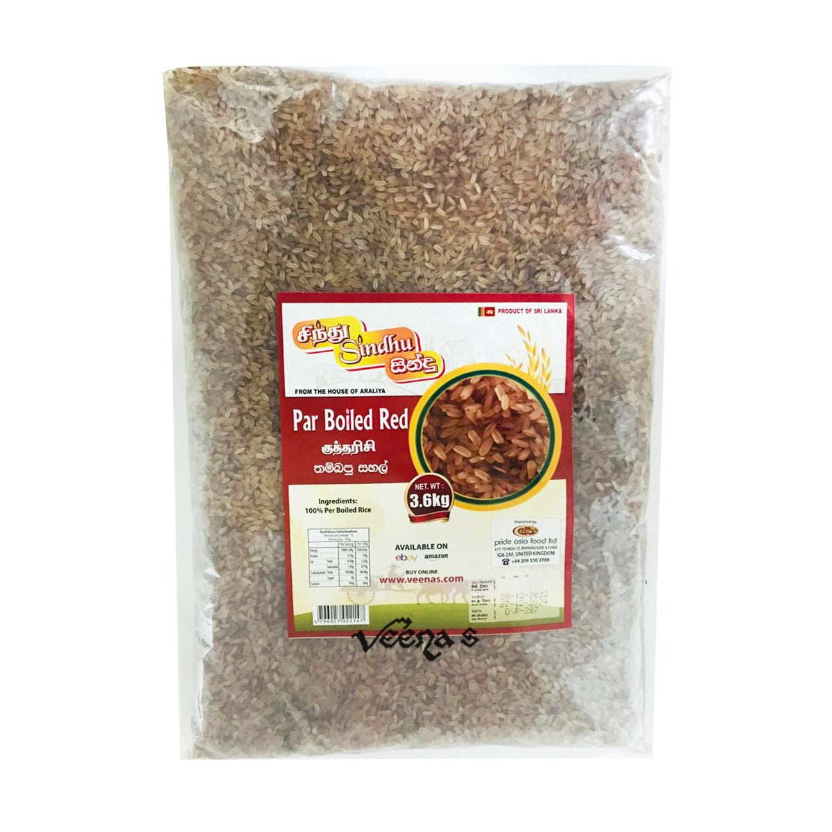 Buy Sindhu Parboiled Red Rice 3.6kg Online in the UK – veenas.com